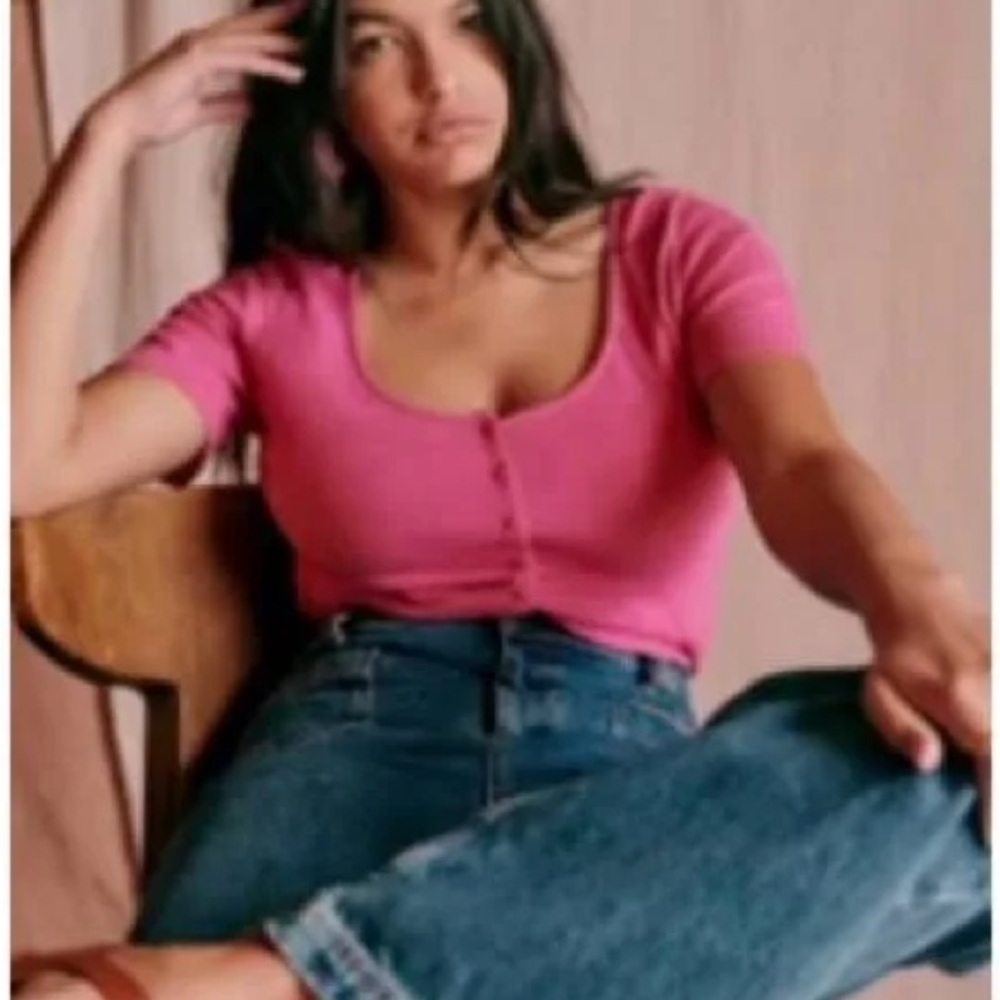 Sezane pink button up tee